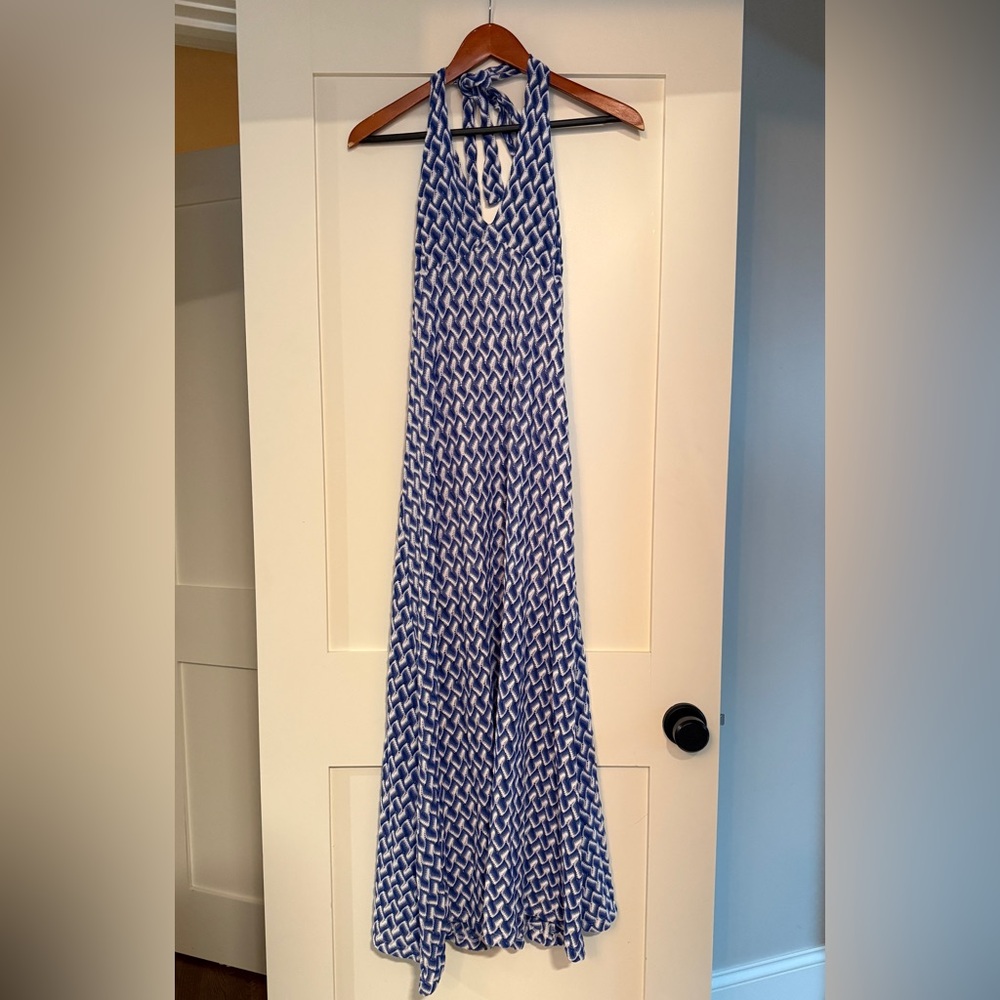 Hill House Blue and White Crochet Halter Bela Dress